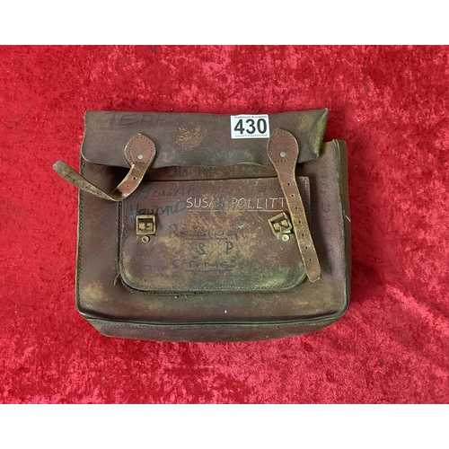 430 - A vintage leather school satchel