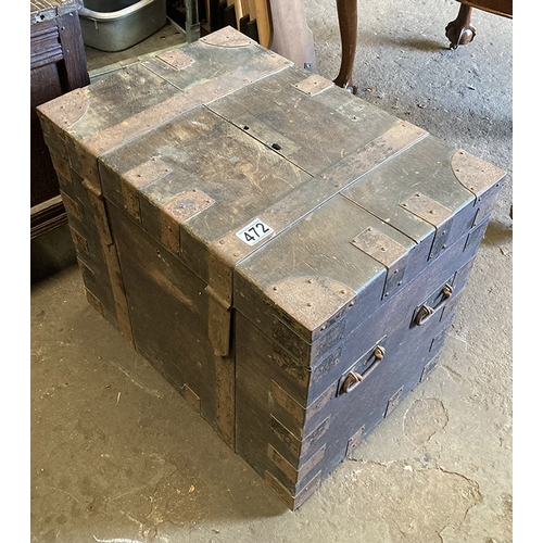 472 - Superb large wooden trunk with metal banding