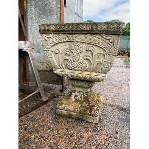 6 - Fabulous stone garden planter (vintage) approx 29 inches with bird design