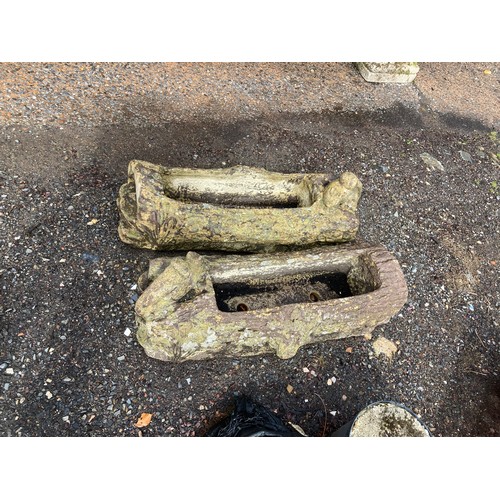 7 - 2 x Sandford stone garden planters with squirrels - approx 37 inches long