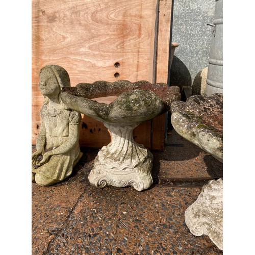 8 - Pair of Clamshell stone garden Bird Baths - approx 18.5 inches tall