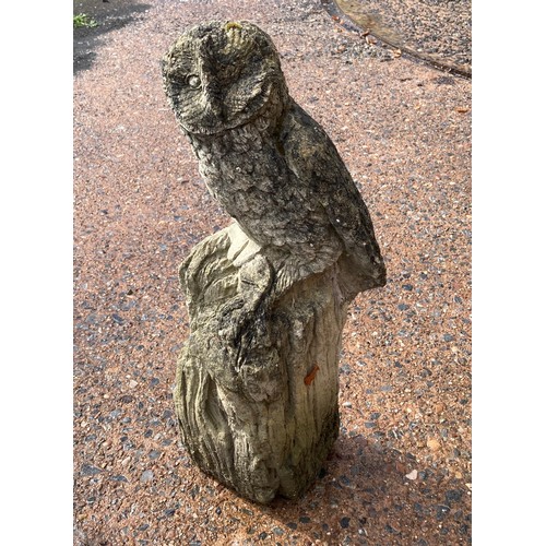 11 - Stone owl on log garden ornament approx 22 inches tall