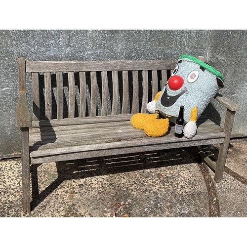 22 - Alexander Rose garden bench, one slat needs replacing (Dusty Bin and beer not included)