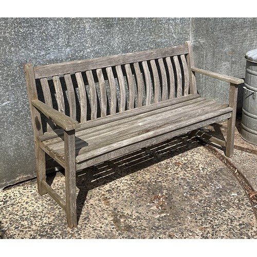 22 - Alexander Rose garden bench, one slat needs replacing (Dusty Bin and beer not included)