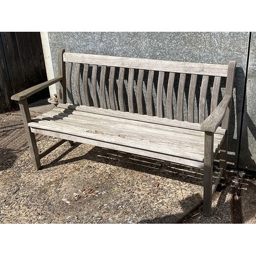 22 - Alexander Rose garden bench, one slat needs replacing (Dusty Bin and beer not included)