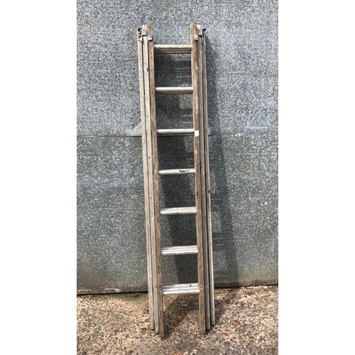 23 - 3 part wooden step ladder with metal steps