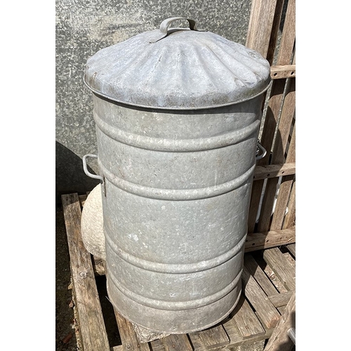 21 - Galvanised tall metal bin with lid - approx 39