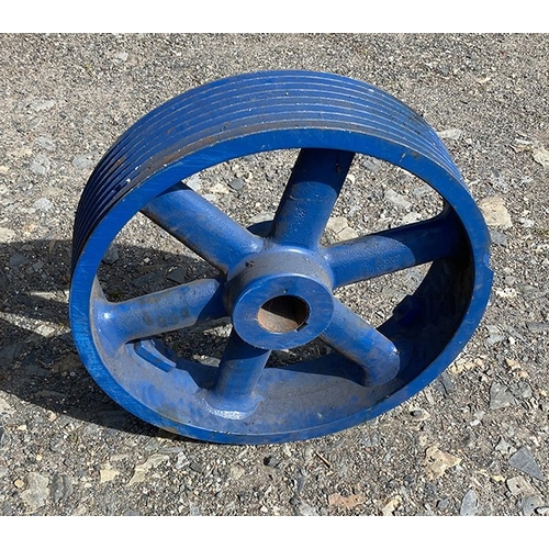 28 - Blue ribbed iron wheel - approx 25