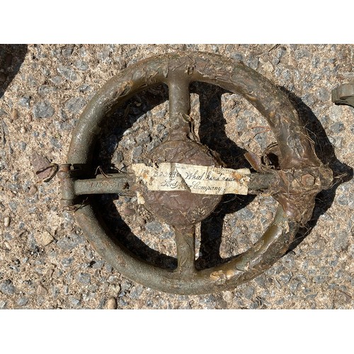 29 - Circular valve wheels (one marked B25900 wheel Ford Motor Company) and others