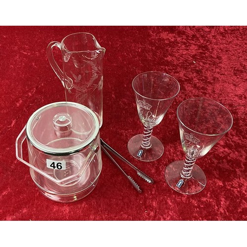 46 - Ice Bucket, Jug and Glasses Glasses 1953 Coronation Goblets White Friars crystal