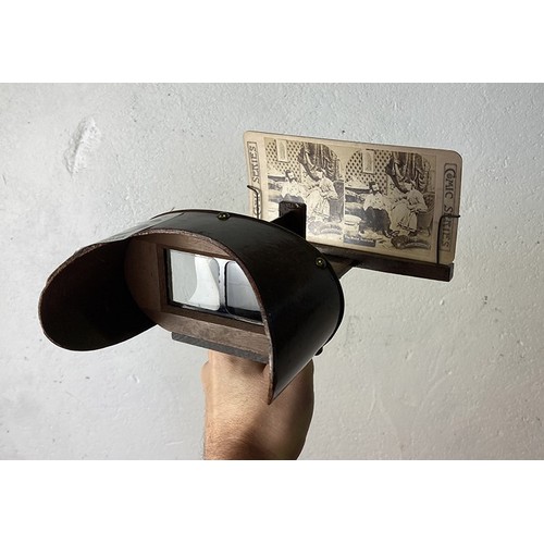 246 - Antique stereoscopic slide viewer and slides