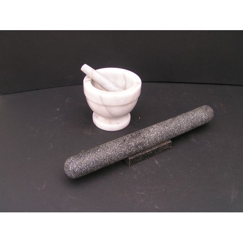 51 - Pestle & Mortar and Rolling Pin marble and granite