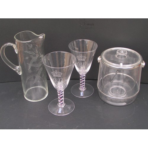 46 - Ice Bucket, Jug and Glasses Glasses 1953 Coronation Goblets White Friars crystal