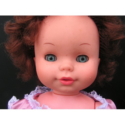 278 - Beautiful eyed blinking Pram doll and Tartan doll with synthetic body limbs/head and soft material b... 