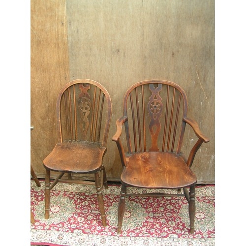 377 - 6 Chairs 1 Carver 5 dining seats Early 'wheelback' Windsor chairs