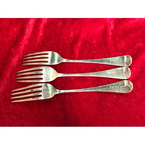 296 - 3 19th Century silver monogrammed forks - 2 possibly Solomon Hougham 1813-14 and 1 possibly William ... 