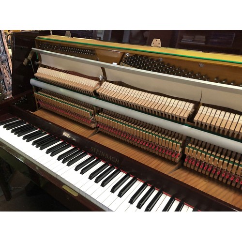 340 - Steinbach 108cm modern upright piano. Mahogany case. Full length (88 key) keyboard. 3 pedals. String... 