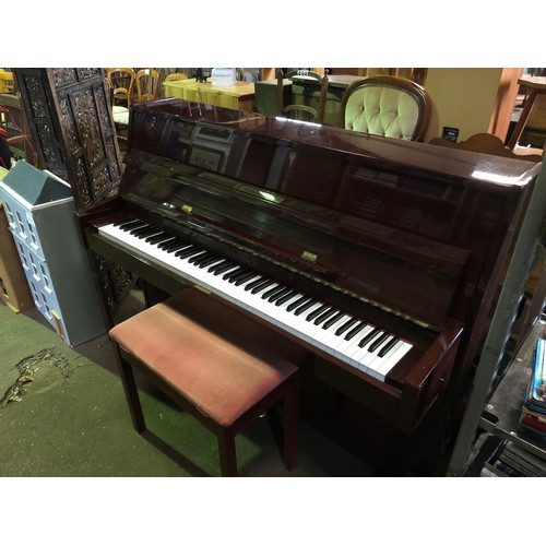 340 - Steinbach 108cm modern upright piano. Mahogany case. Full length (88 key) keyboard. 3 pedals. String... 