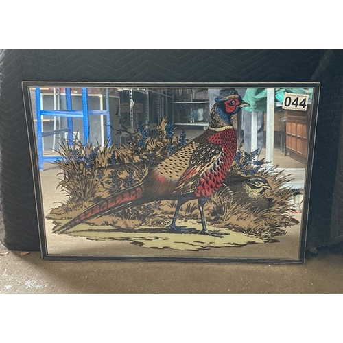 44 - Fabulous vintage mirror with pheasant design (approx 37