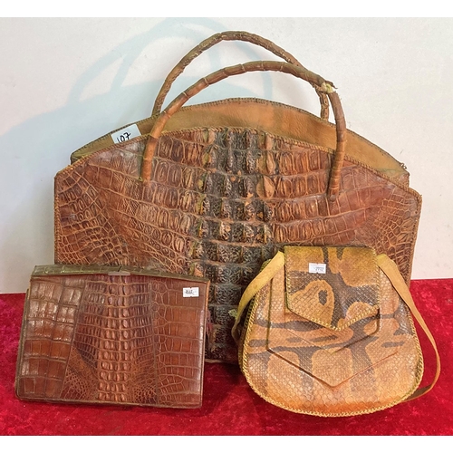 107 - Vintage Crocodile Skin Handbag and purse and Snakeskin handbag A/F circa 1960's