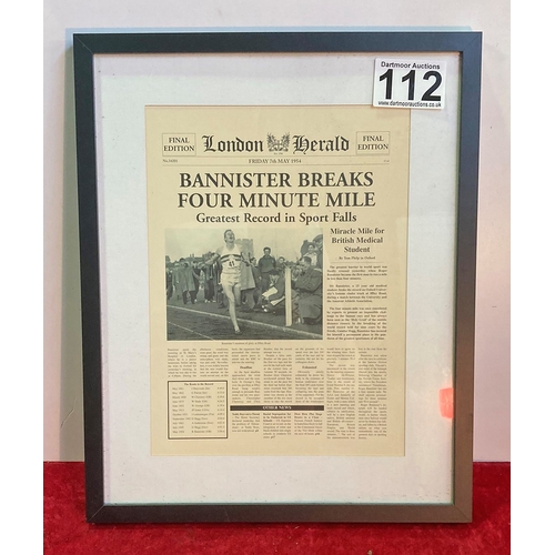 112 - Vintage Press Cutting framed of Roger Bannister's sub 4 minute mile