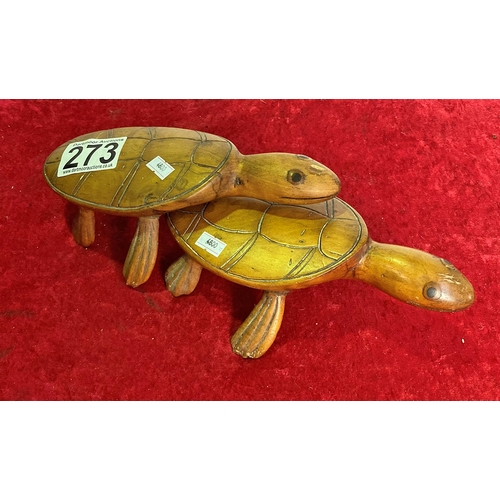 273 - Two beautiful carved wood turtles