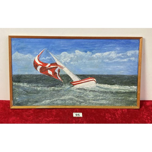 95 - Framed oil painting of yacht, signed F. Hini.
