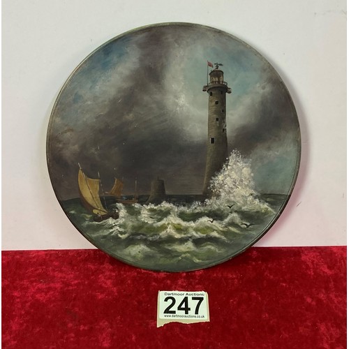 247 - Hand painted plate 'Eddystone Lighthouse