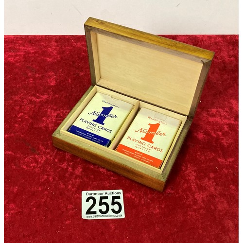 255 - Two decks of Playing Cards in decorative wood Box