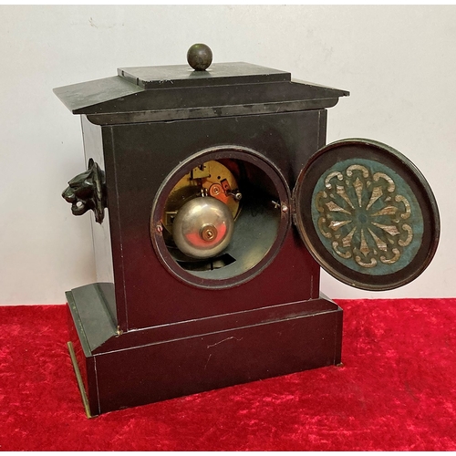 181 - Heavy bakelite cased mantle clock with inlaid detail