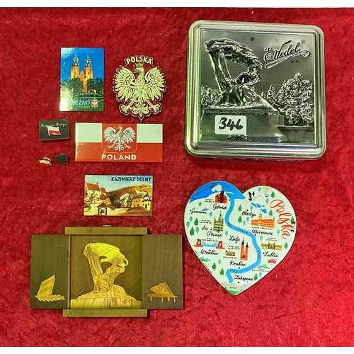 346 - Tin of Polish souvenir items