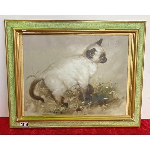 404 - Indistinctly signed oil painting on canvas of a Siamese kitten