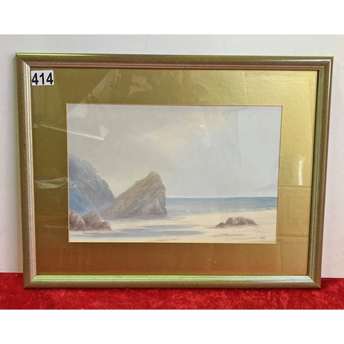 414 - Widgery: a West Country beach scene initialled FW, watercolour