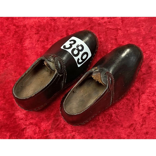 389 - Pair of Antique Child's leather and wood clogs