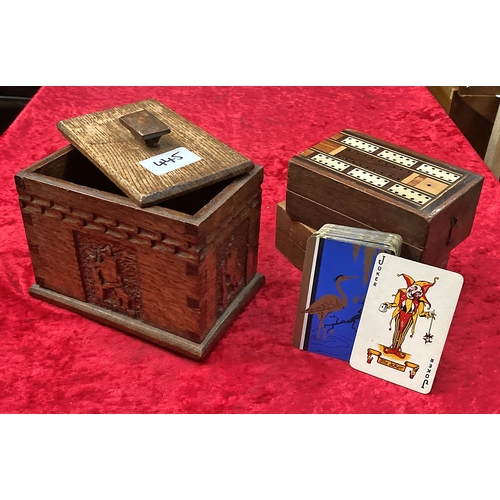 445 - 2 Old Cribbage Boards and 1 lidded wooden box