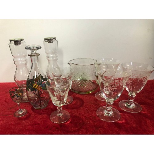 357 - Glassware inc etched glasses and glass candlesticks