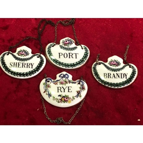 629 - 4 Crown Staffordshire bone china wine labels - Port, Brandy, Sherry, Rye