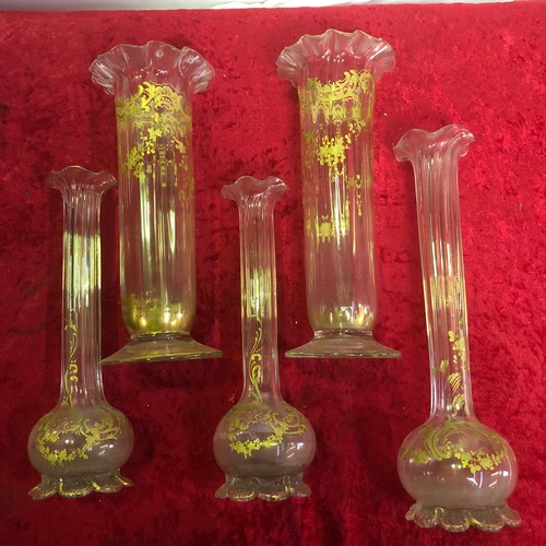 632 - Collection of vintage glass vases with hand-painted gold detail