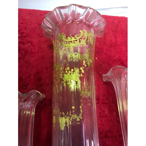 632 - Collection of vintage glass vases with hand-painted gold detail