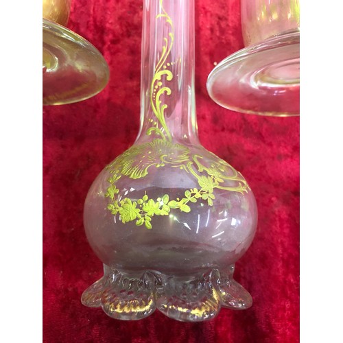 632 - Collection of vintage glass vases with hand-painted gold detail