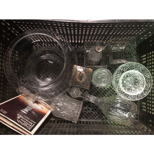 636 - Quantity of glass items including three decanters and a book about glass decanters