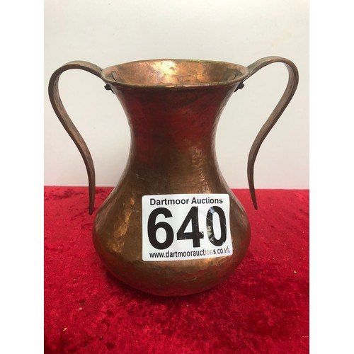 640 - Hammered copper two-handled jug