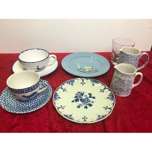 650 - Collectible pottery including Hinchcliffe and Barber cupa and saucer, Burleigh cup and saucer, two B... 