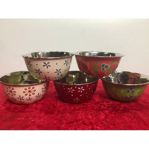 651 - Five hand-painted metal bowls