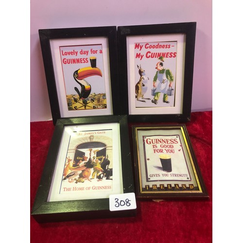 308 - Three Small Framed Advertising Guinness Pictures