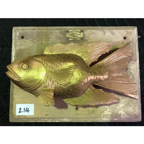 214 - Gilt carved wood fish on plaque