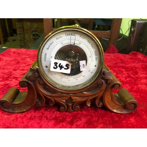 345 - W. Heath brass ship's barometer on beautiful carved wood stand