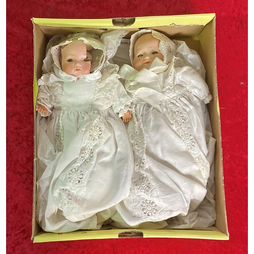 10 - 2 Armand Marsaille German bisque head dolls in linen/lace dresses (1 a/f with broken head)