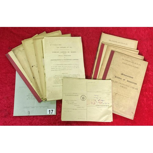 17 - Interesting collection of historical documents relating to the Exeter Engineering Company