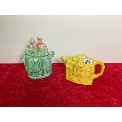 25 - Arthur Wood Dutch couple china biscuit barrel and an Arthur Wood yellow manor house teapot